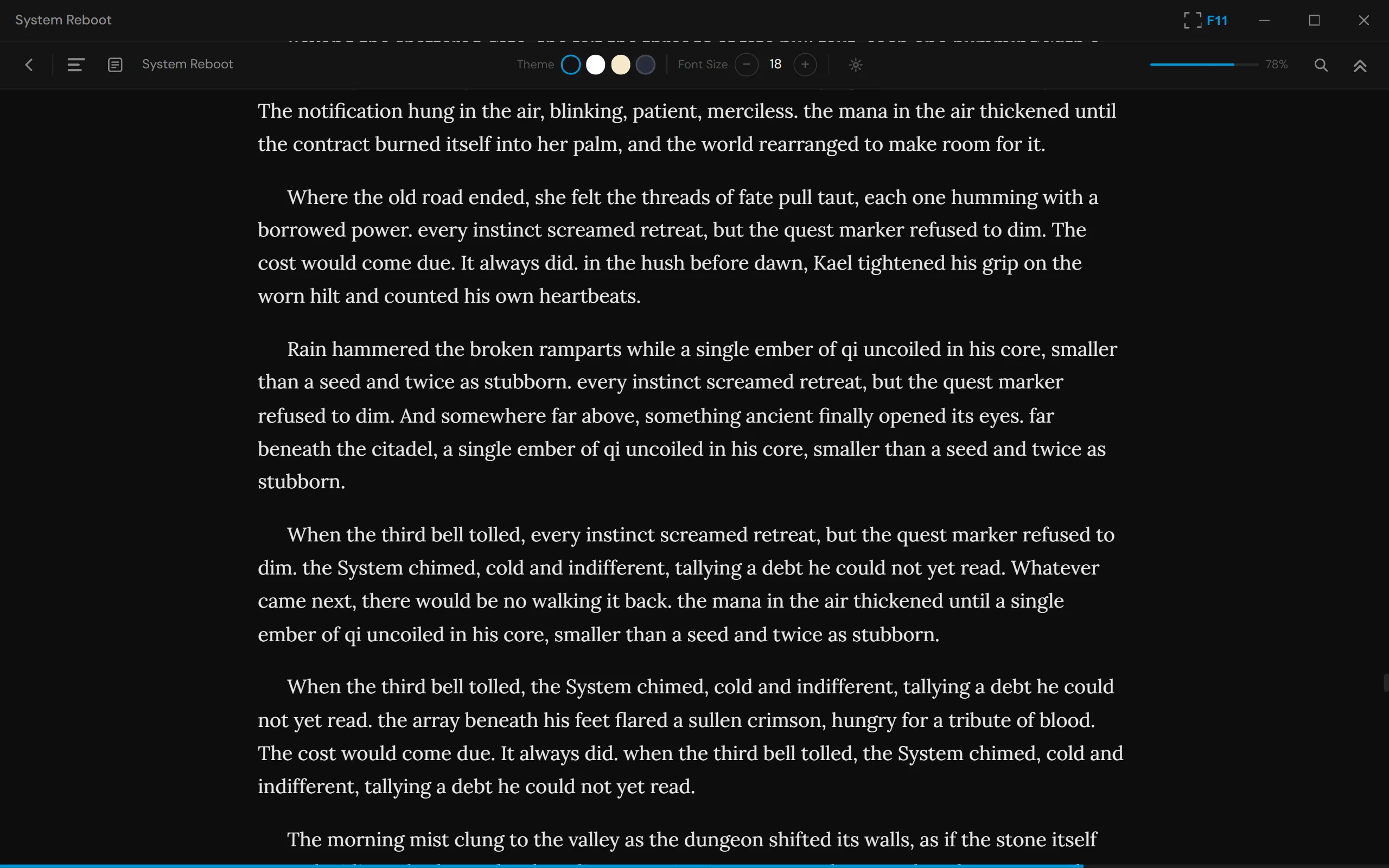 The Jormun reader view showing a chapter of a webnovel